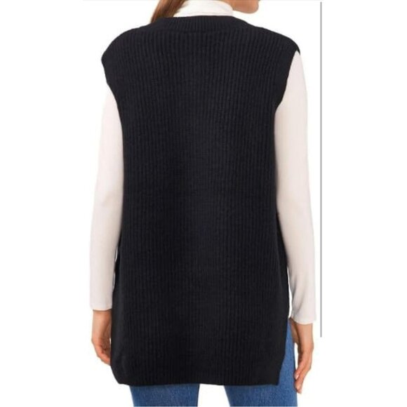 Vince Camuto Ladies Oversized V-Neck Knit Sweater Vest Rich Black L New With Tag - Picture 7 of 9